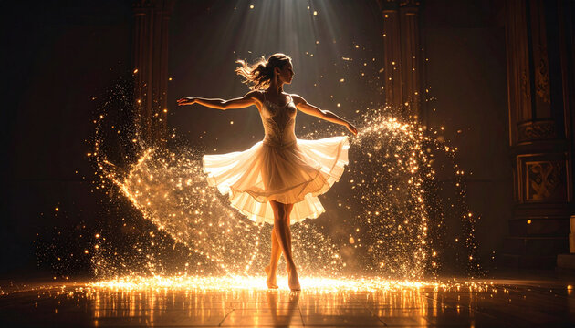 Woman dancing under spotlight