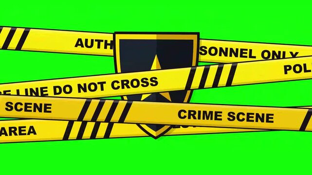Yellow police tape caution barricade ribbons with shield symbol for investigative crime scene areas