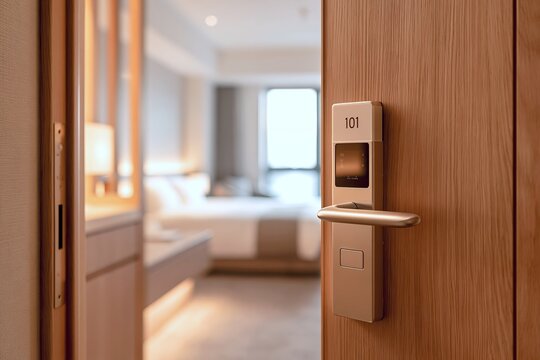 ホテルの客室ドアが開く瞬間宿泊への期待感