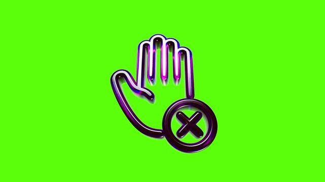 Shiny purple hand icon with a cross sign representing a stop or forbidden action on green background