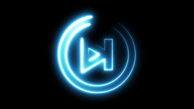 Neon blue next track button glowing light effect animation isolated on black background motion graphic design element loop.