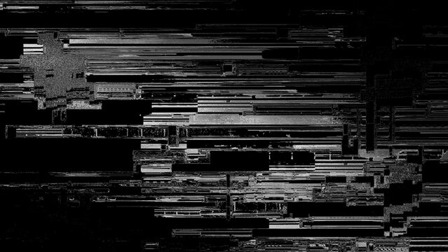CPUのような白黒の幾何学的な四角とピクセルで構成されたグリッチノイズ素材