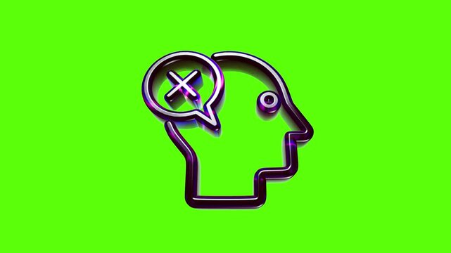 Shiny 3d head profile icon with a cross symbol inside a speech bubble representing negative thought