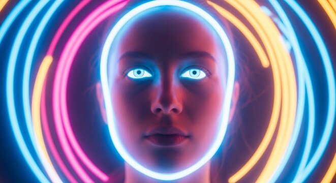 Woman face neon light portrait
