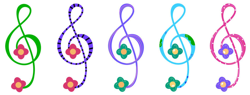 Colorful Glowing Neon Treble Clef Music Illustration