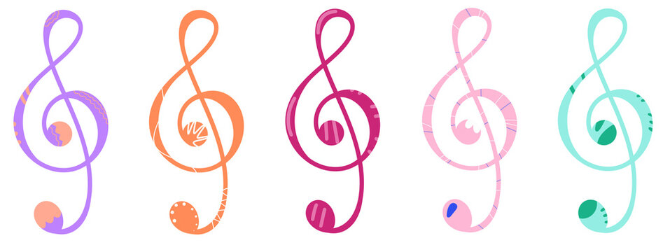 Colorful Glowing Neon Treble Clef Music Illustration