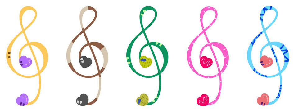 Colorful Glowing Neon Treble Clef Music Illustration