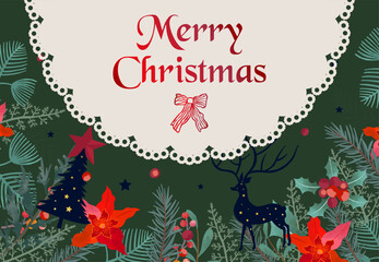 Naklejka premium Christmas Lace Tree Banner with Scalloped Holiday Panel and Foliage