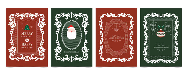 Naklejka premium Vintage Christmas Lace Medallion Cards with Ornate Holiday Borders