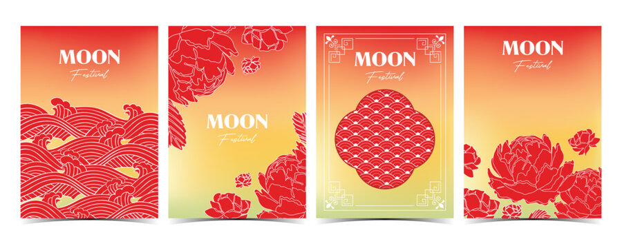 Bold Mid Autumn Mooncake Pattern Cards with Red Waves