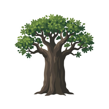 Isolated ancient oak tree with lush green foliage