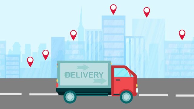 Products Delivery Service Car Express Delivery Logistics Flat Design Animation