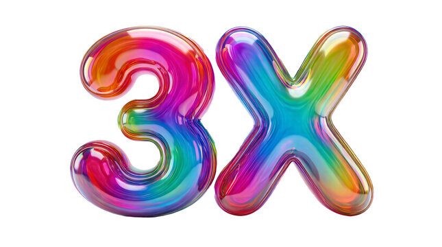 AI-Generated 3D "3X" Text: Bubble Font with Glossy Plastic Texture & Chromatic Gradient Fill - Transparent PNG