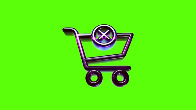 A shiny purple metal shopping cart icon with a delete symbol used for online store checkout concepts