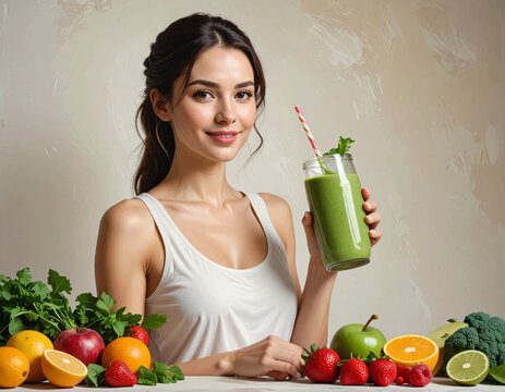 Woman holding green smoothie