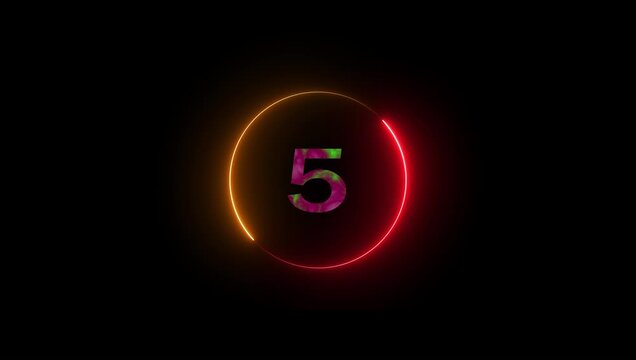 Neon 10 Second Countdown Timer Animation from 10 to 0, Digital Numbers Motion Graphic 4K