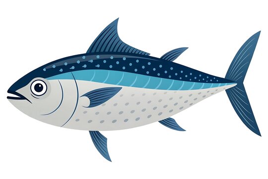 Blue and gray cartoon tuna fish swimming