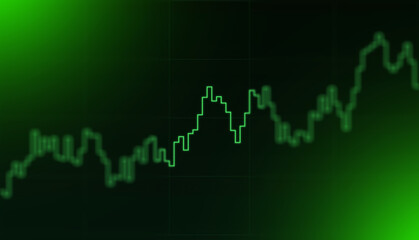 Obraz premium Close-up of a vibrant green line graph on a dark, out-of-focus background, illustrating financial market fluctuations, stock performance, and economic indicators.
