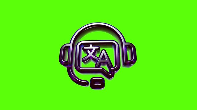 Metallic 3d icon of a headset with translation symbol for customer support and language services