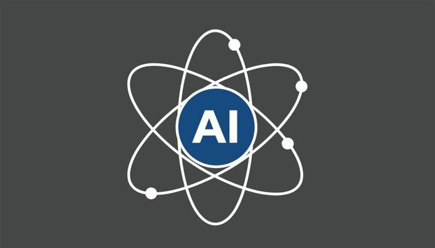 Artificial intelligence high-tech logo showing the letters AI inside a blue circle with orbiting atomic rings.
