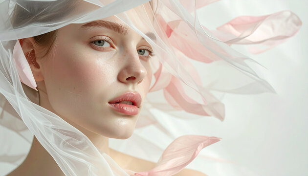 Woman portrait with flowing fabric
