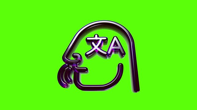 Shiny metallic translation icon with asian character and letter a on a bright vivid green background