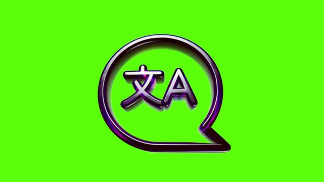 Shiny 3d language translation icon with asian character and letter a inside a rounded speech bubble