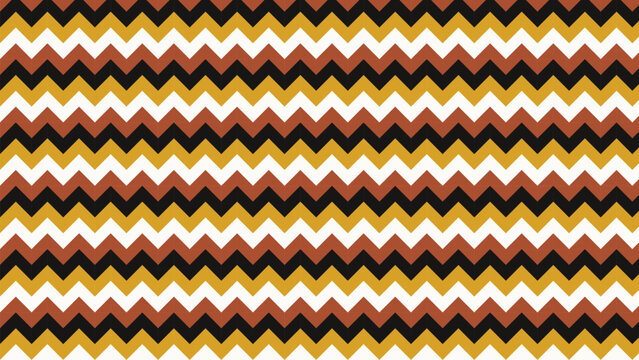 Mustard chevron pattern seamless background with terracotta and black stripes