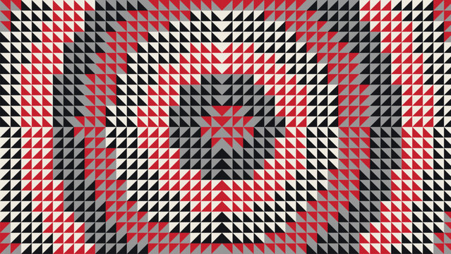 Red radial burst half square triangle quilt geometric pattern