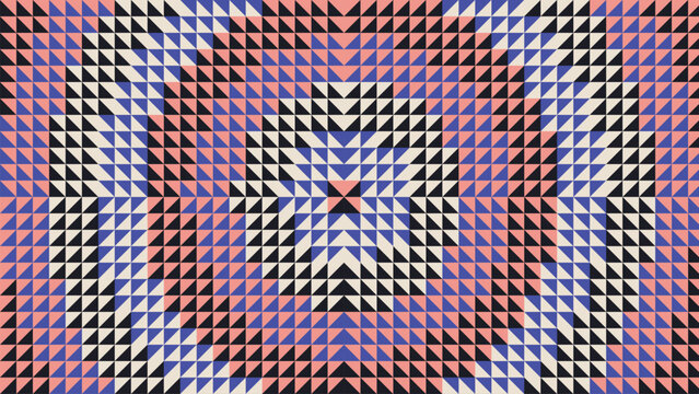 Indigo and pink radial half square triangle quilt geometric pattern