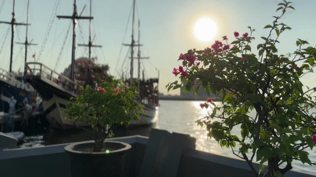 Sunset aboard a traditional Indonesia Phinisi boat. Makassar - Celebes