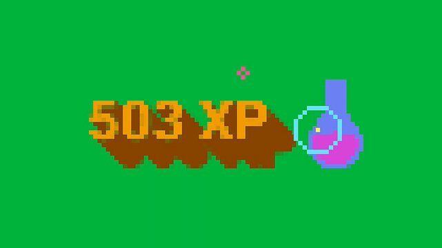 level up game retro, pixel art animation, on green screen 4k.