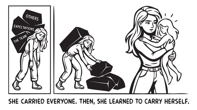 She Carried Everyone Then She Learned To Carry Herself. Women Letting Go Of Expectations, Boundaries Quote. Self Care, Empowerment, Stress Relief, Healing Journey Graphic.