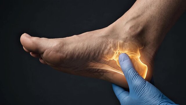 Heel Bone Pain Concept showing Glowing Skeletal Anatomy and Joint Inflammation