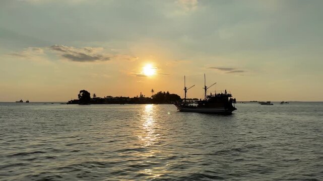 Sunset aboard a traditional Indonesia Phinisi boat. Makassar - Celebes