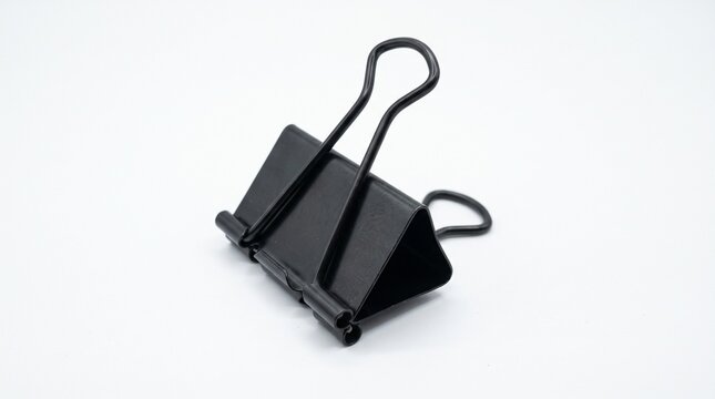 Black Metal Binder Clip Isolated on Plain White Background