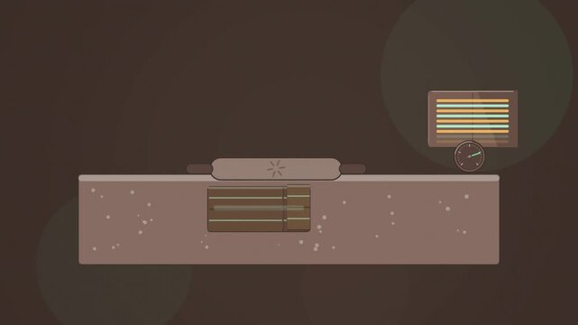 Abstract animated dough sheet folding into layers drawn as amber and orange lines and shapes on a deep dark background. Seamless looping 4K motion graphics video with free space for text, ideal for ti