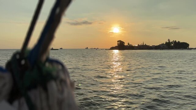 Sunset aboard a traditional Indonesia Phinisi boat. Makassar - Celebes