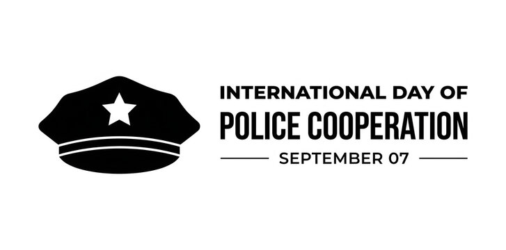 International Day of Police Cooperation September 07 horizontal banner with minimalist black police hat icon vector illustration