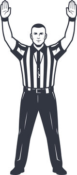American football referee signaling touchdown with arms raised silhouette vector illustration