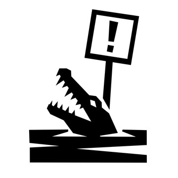 Crocodile Warning Sign Black and White Geometric Icon