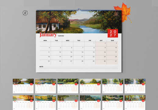 2027 Nature Landscape Wall Calendar Template