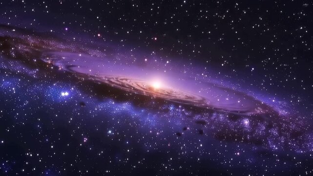 Panoramic Andromeda Galaxy with Blue and Violet Stars in Deep Space