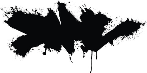 Obraz premium Black ink splatter shape with rough edges and drip marks on a white background
