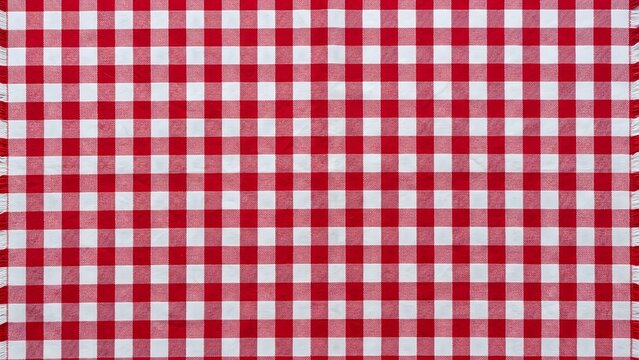 Classic red and white gingham checkered pattern with fringe detail