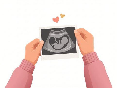 Hands holding ultrasound sonogram photo of baby pregnant woman concept design for maternity healthcare and mother love