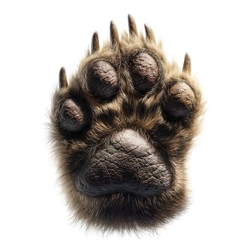 Bear Forepaw Anatomy with Textured Paw Pads and Curved Claws Isolated on White Background