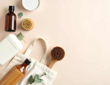 Sustainable self care kit with amber bottle and natural tools
