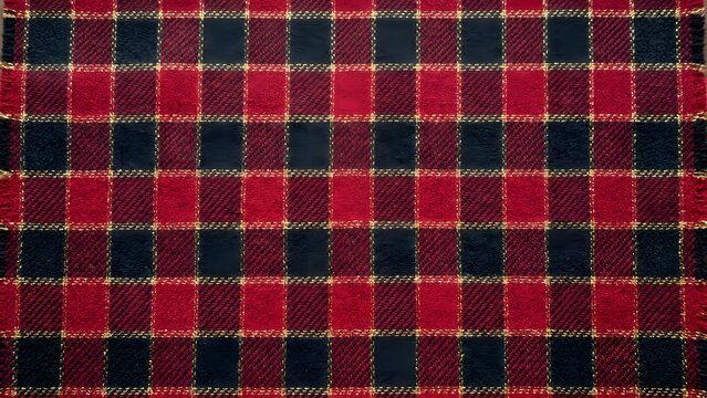 Classic red and navy blue tartan plaid pattern with gold thread accents