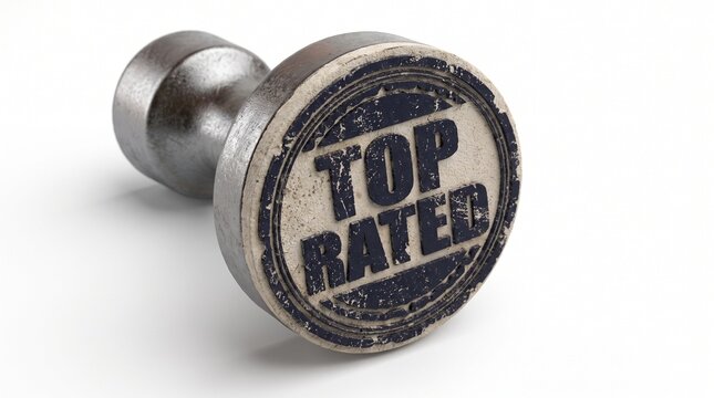 Close up of a metal stamp with the words Top Rated imprinted.